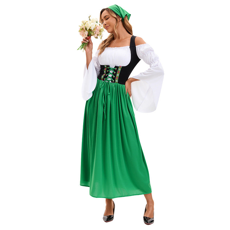 Damen nan Renaissance Dirndl Kostüm mit Schnürmieder und Carmenärmeln EB