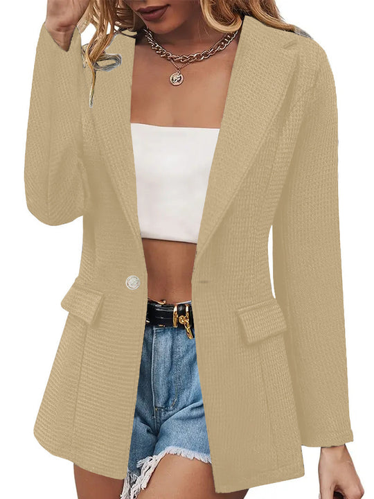 Damen stylische Blazerjacke mit strukturiertem Stoff und aufgesetzten Taschen EB
