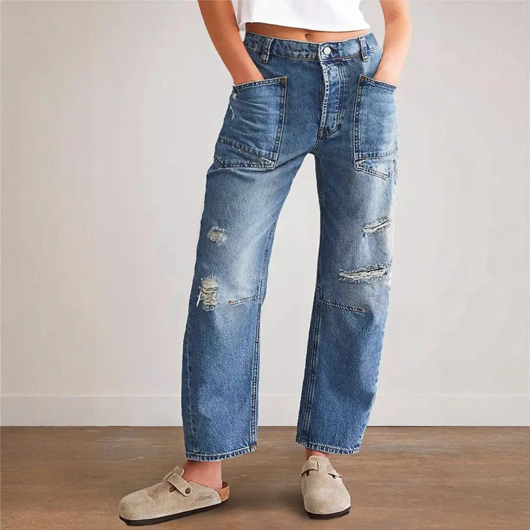 Damen Denim-Hosen mit großflächigen Taschen EB