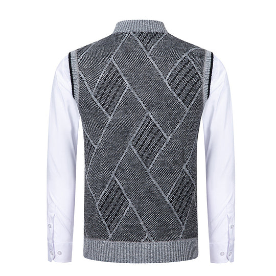 Herren nan elegante Strickweste mit Reißverschluss und Stehkragen EB