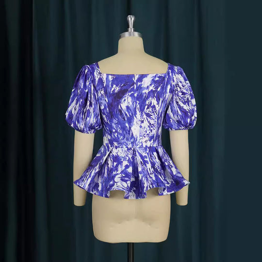 Damen Elegante Peplum Bluse mit Puffärmeln EB