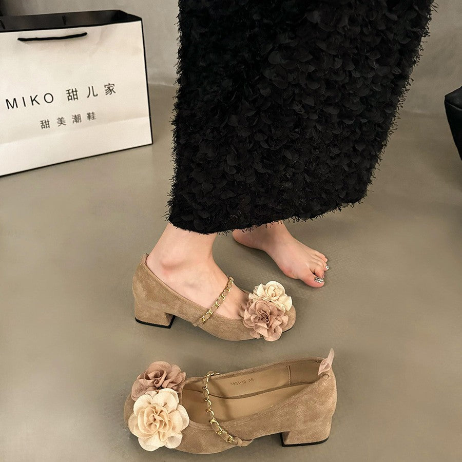 Damen Ballerinas mit floralen Applikationen und komfortablem Blockabsatz EB