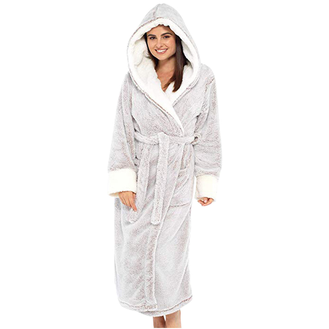 Damen Kuscheliger Fleece-Morgenmantel mit Kapuze und Gürtel EB