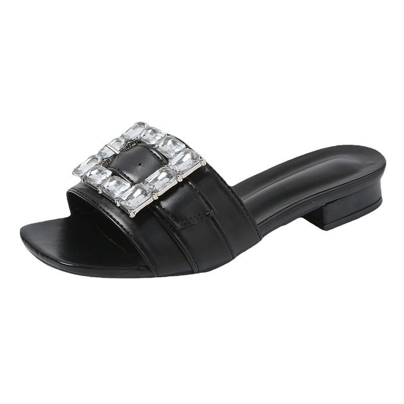 Damen elegante Slipper mit funkelnden Schnallelementen EB