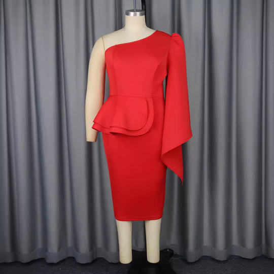 Damen Elegantes Abendkleid mit asymmetrischem Design und Volant EB