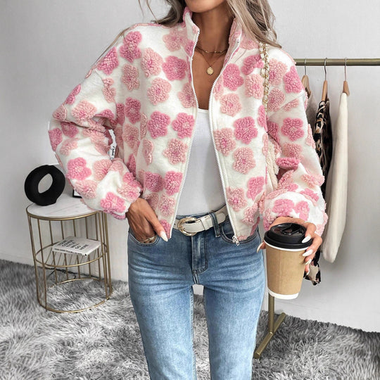 Damen Kuschelige Fleecejacke mit floralem Design EB