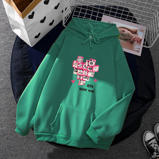 Damen nan Kapuzenpullover mit Sticky-Note Grafik, Kängurutasche und weichem Fleecefutter EB