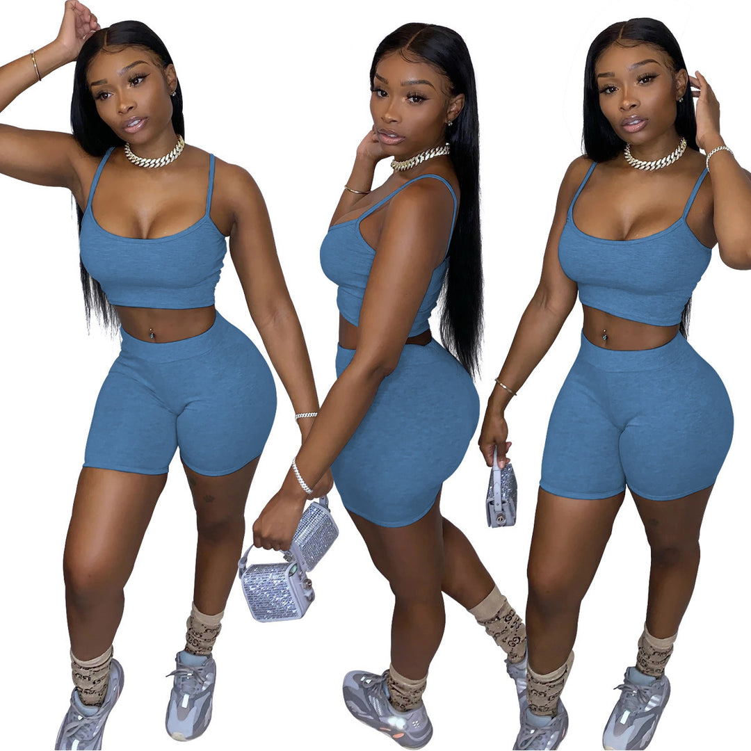 Damen Sportliches Set mit figurbetonendem Crop-Top und Shorts EB