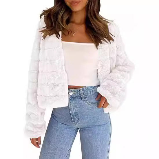 Damen Flauschige und modische Kurzjacke EB