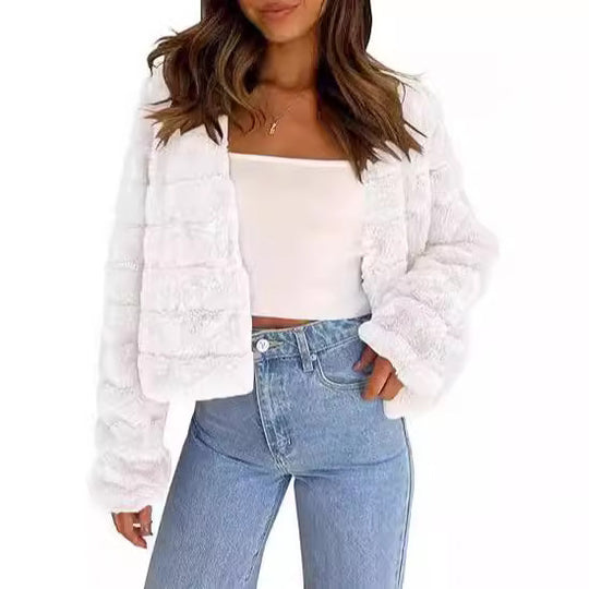 Damen Flauschige und modische Kurzjacke EB