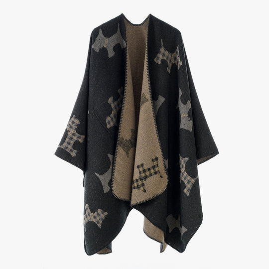 Damen Reversibler Wollmix-Umhang mit Terrier-Jacquardmuster EB