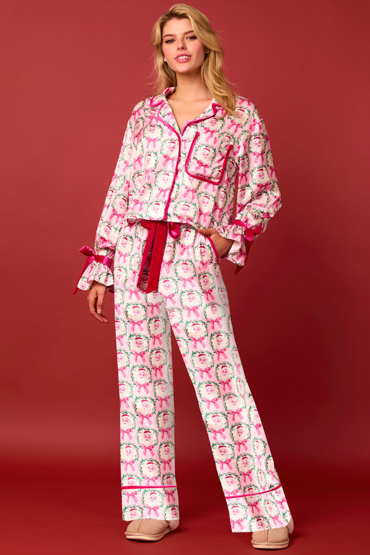 Damen luxuriöses Satin-Pyjama-Set mit niedlichem Nutcracker-Motiv EB