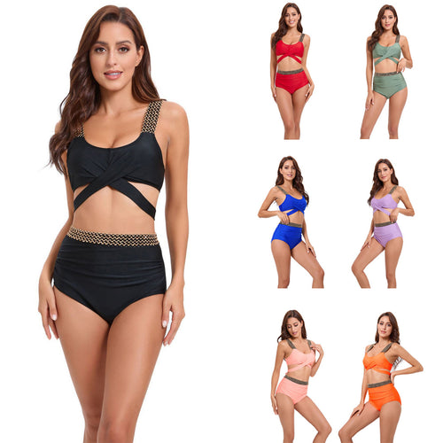 Damen Sportliches Bikini-Set mit raffiniertem Wickeldesign und verstellbaren Trägern EB