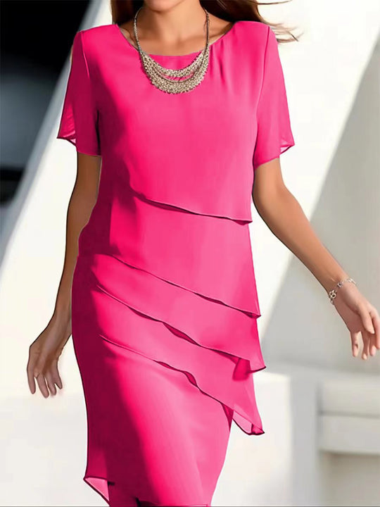 Damen elegantes Wickelkleid mit Schichten EB