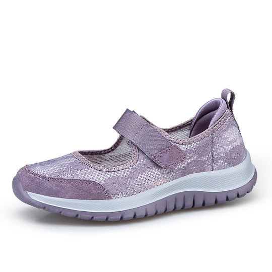 Damen Sportliche Slip-On Sneakers mit verstellbarem Klettverschluss und atmungsaktiver Netzstruktur EB