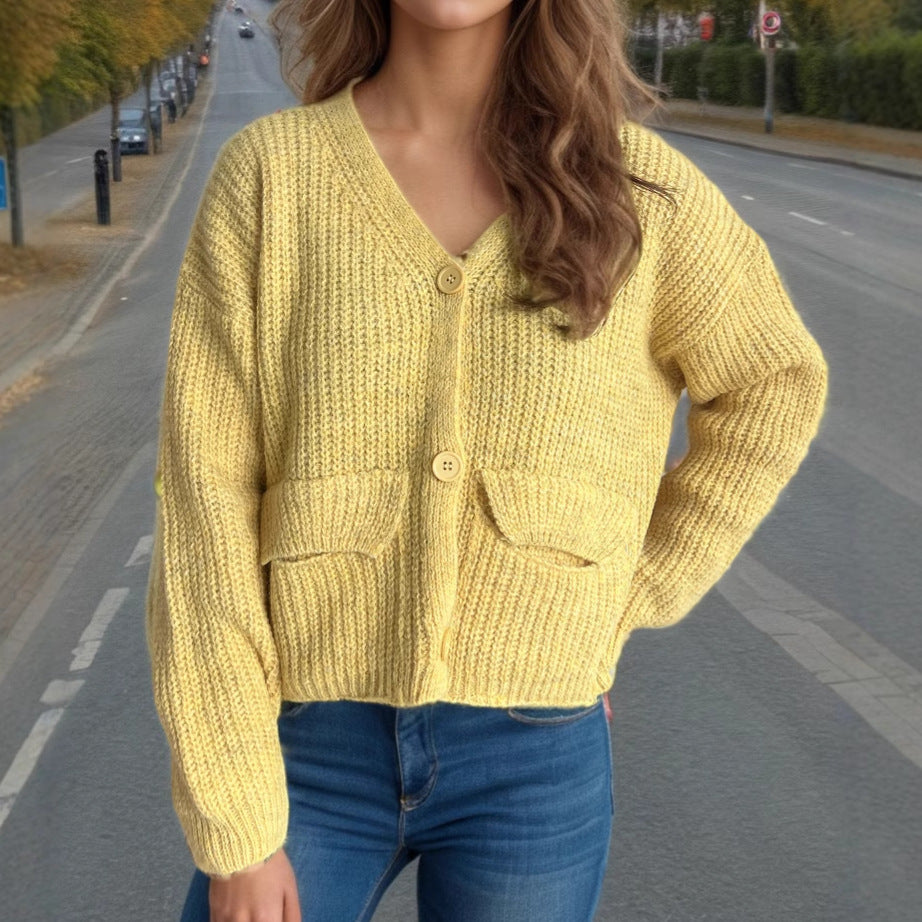 Damen oversized Strickjacke mit Knopfdetails und praktischen Taschen EB