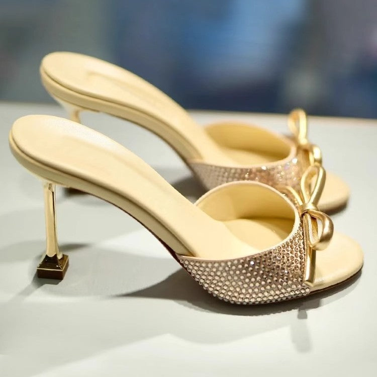 Damen elegante Slides mit Strassapplikationen EB
