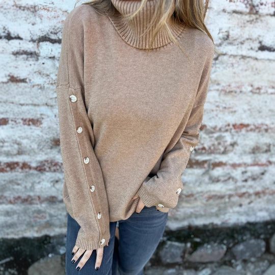 Damen Modischer Rollkragenpullover mit Knopfdetails EB