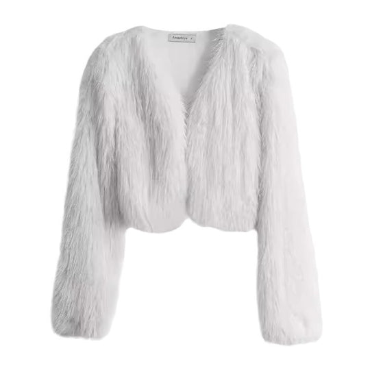 Damen Flauschige Kurzjacke mit offenem Schnitt EB