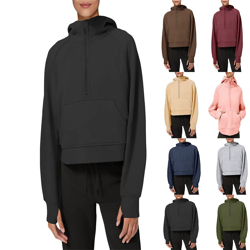 Damen sportlicher Fleece-Hoodie mit halbem Reißverschluss EB