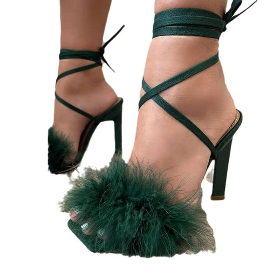 Damen High Heel Sandalen mit luxuriösem Federbesatz EB