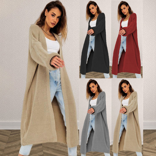 Damen Grober Strickmantel mit offenem Schnitt und tiefen Taschen EB