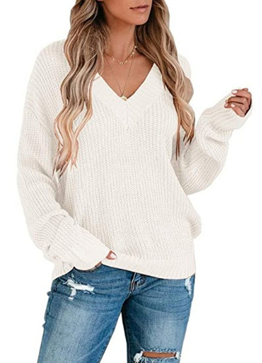 Damen Strickpullover mit V-Ausschnitt und lockerem Schnitt EB