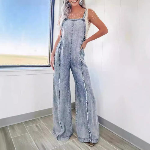 Damen Weit geschnittene Jeans-Latzhose EB