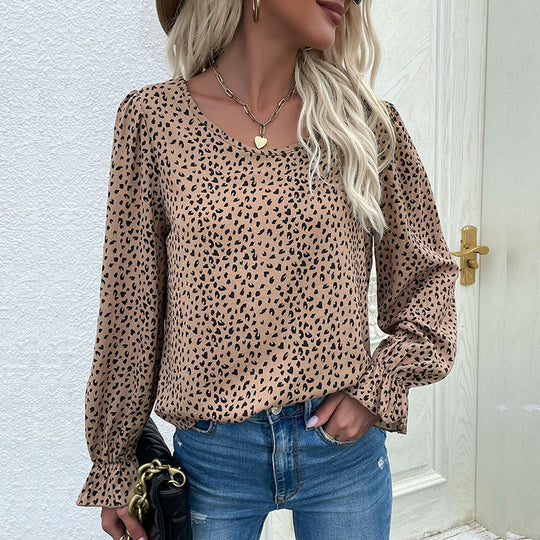 Damen Bluse mit eleganten Puffärmeln und Punkte-Design EB