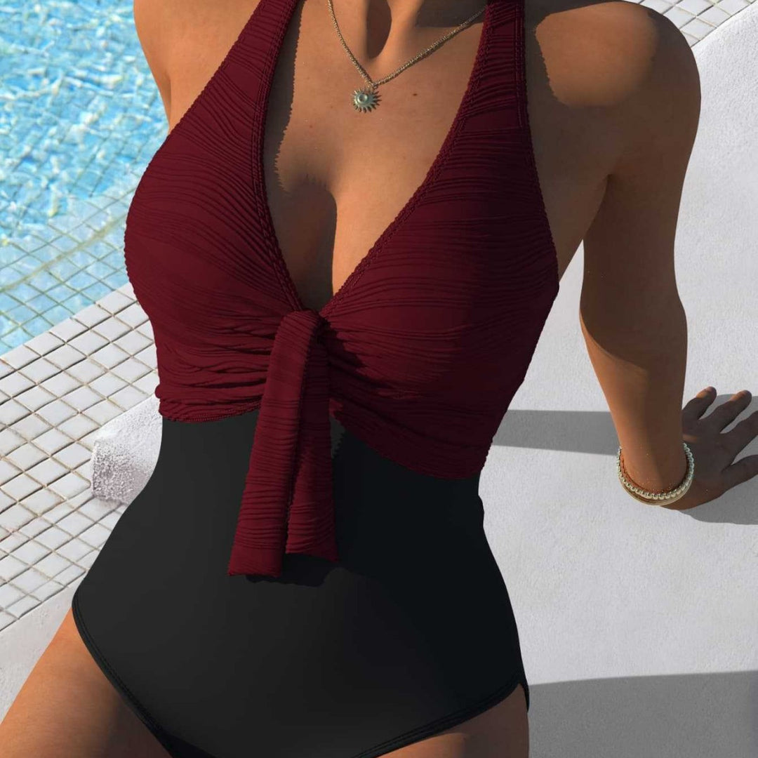 Damen Einteiler Badeanzug mit raffinierten Wickeldetails und hohem Schnitt EB