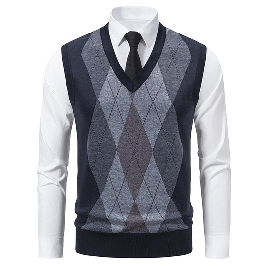 Herren Pullover mit V-Ausschnitt und klassischem Rautenmuster EB