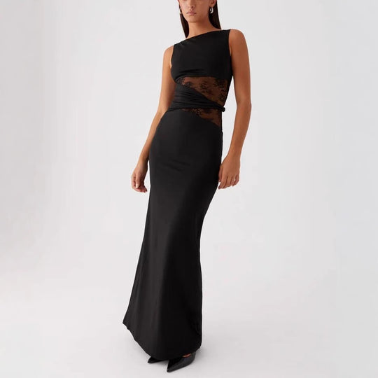 Damen Elegantes Maxikleid mit transparenter Spitze und figurbetontem Schnitt EB