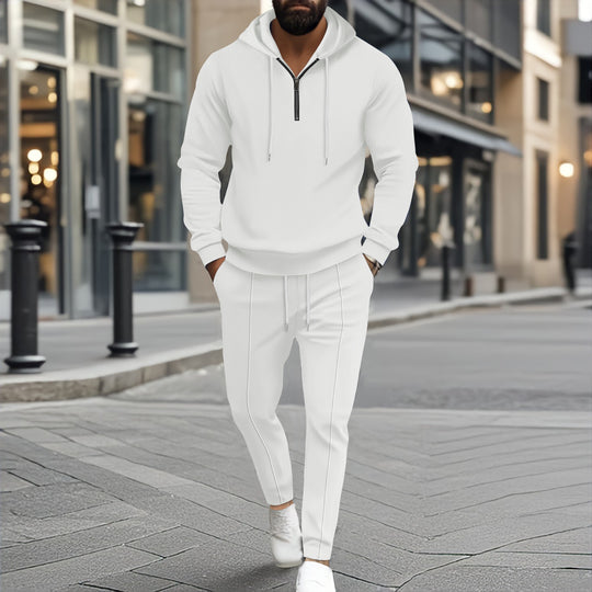 Herren nan strukturiertes Halbzip-Kapuzenloungewear-Set mit tapered Jogpants und Kordelzug EB