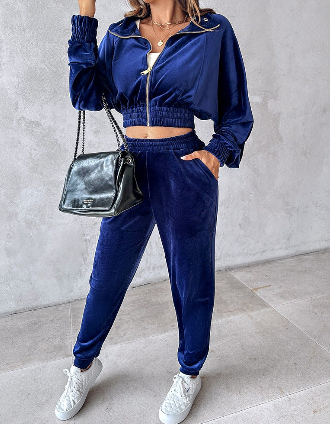 Damen lässiger Sportanzug mit elastischem Bund und Taschen EB