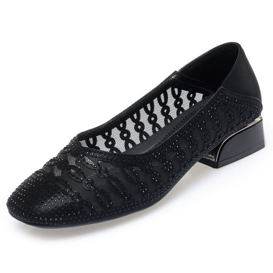 Damen Elegante Ballerinas mit funkelnden Strass-Details und komfortablem Blockabsatz EB