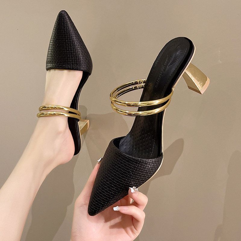 Damen elegante Slingback-Pumps mit feinen Riemen und spitz zulaufendem Design EB