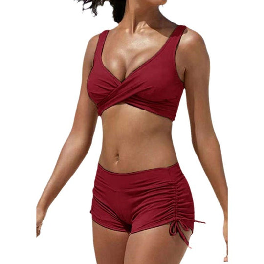Damen Zweiteiliges Badeanzug-Set mit stylishen Raffungen und Cross-Über Design EB