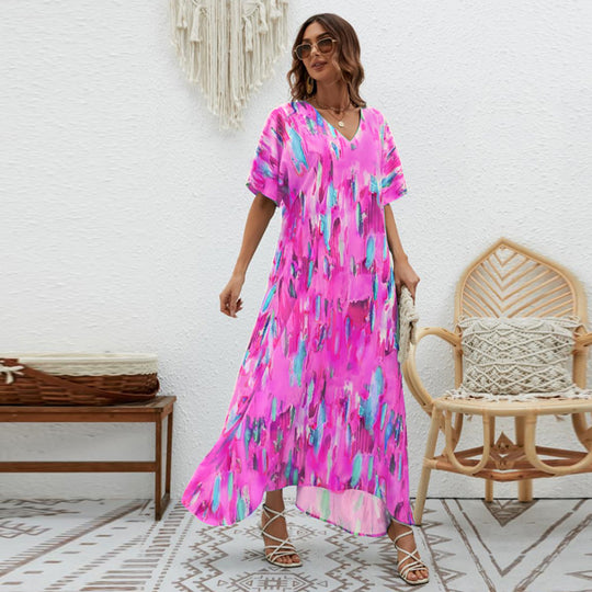 Damen Maxikleid mit V-Ausschnitt und weitem Schnitt EB