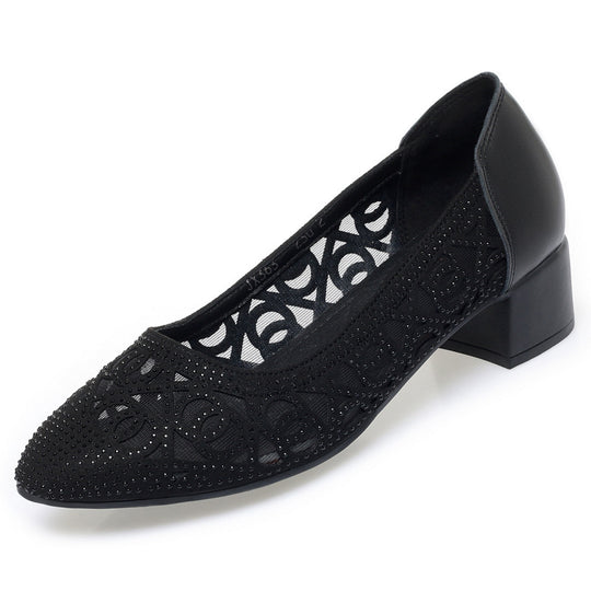 Damen Elegante Ballerinas mit dekorativem Cut-Out-Design und strukturiertem Absatz EB