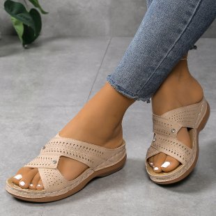 Damen Komfortable Riemchen-Sandalen mit atmungsaktiver Oberflächenstruktur EB