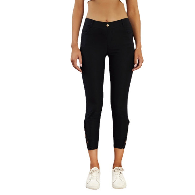 Damen Modische Leggings mit Spitzenverzierungen EB