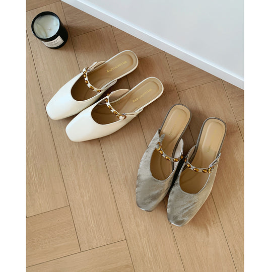 Damen elegante Mules mit komfortablem Riemen und schimmerndem Obermaterial EB