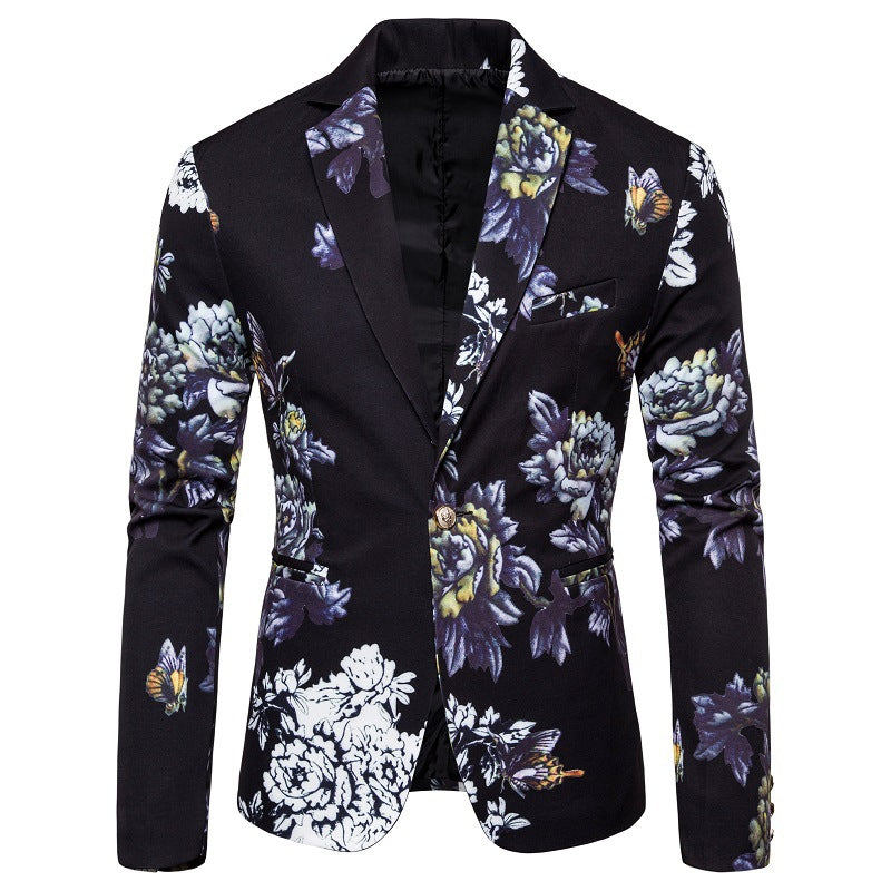 Herren eleganter Blazer mit floralen Mustern und strukturiertem Design EB