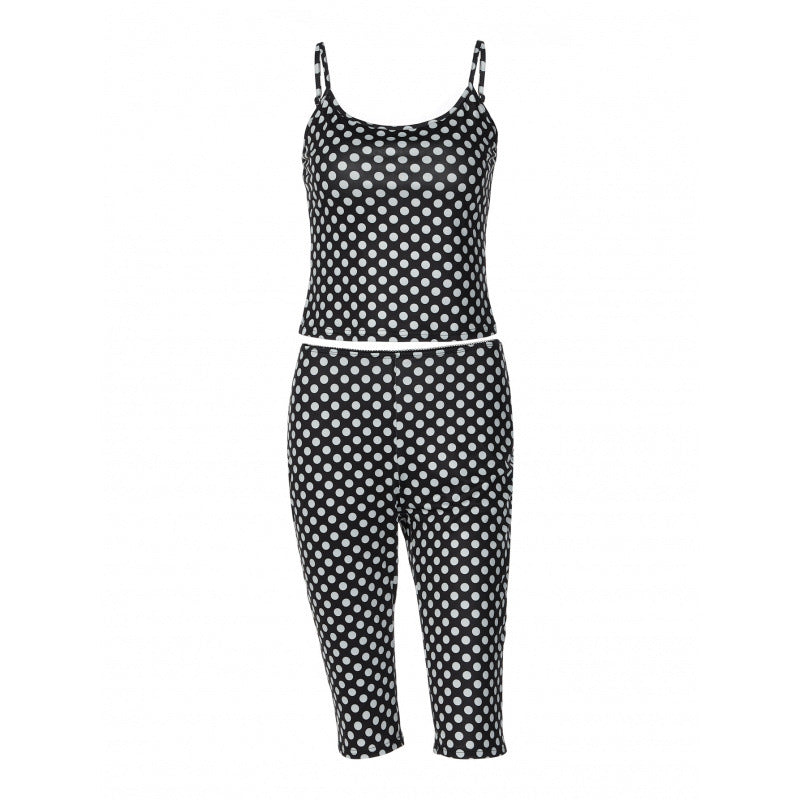Damen modisches Polka-Dot-Outfit Set mit Crop-Top und knöchellangen Leggings EB