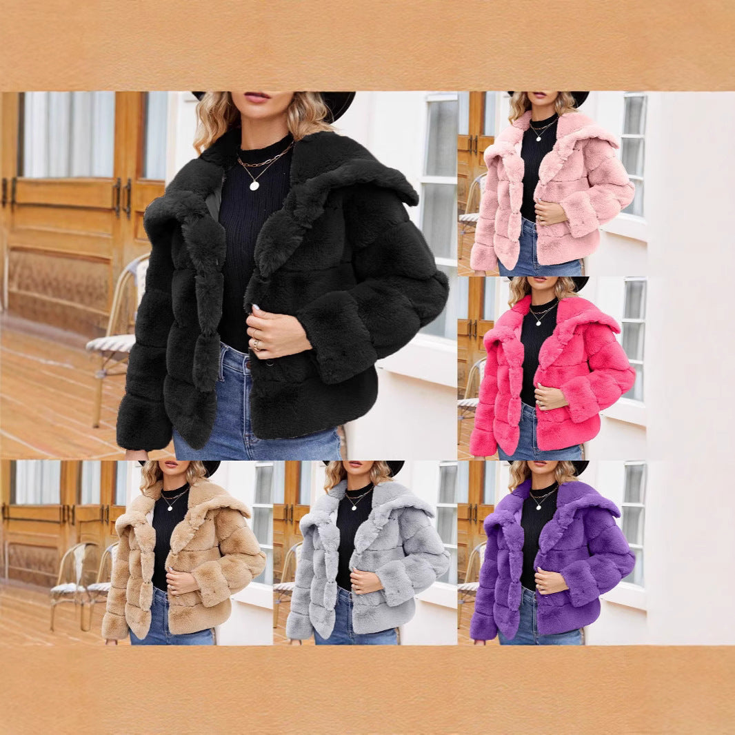 Damen Modische Kapuzenjacke aus künstlichem Pelz mit strukturiertem Design EB