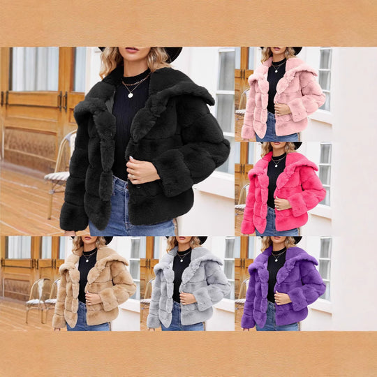 Damen Modische Kapuzenjacke aus künstlichem Pelz mit strukturiertem Design EB