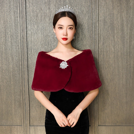 Damen eleganter und luxuriöser Umhang aus Kunstpelz EB