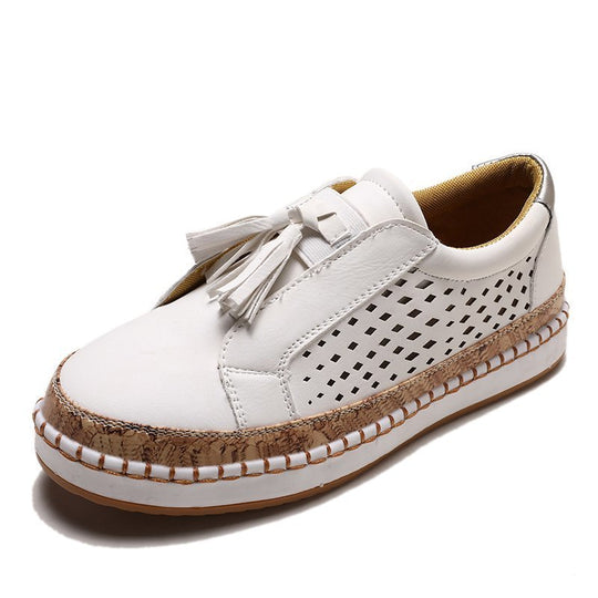 Damen perforierter Tassel-Slip-On Loafer mit Korkoptik-Plateau und gepolstertem Komfortfußbett EB