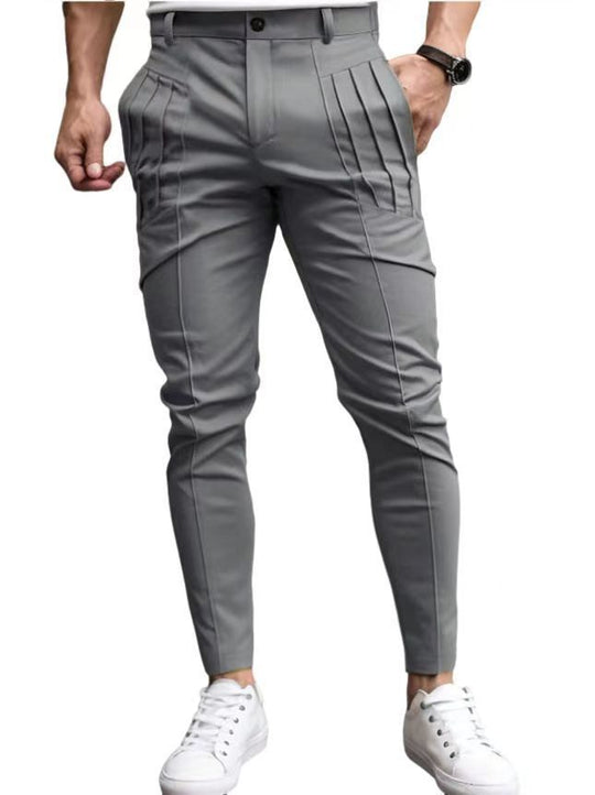 Herren nan schmale Bundfalten-Chino mit dekorativen Längsfalten und tapered Bein EB