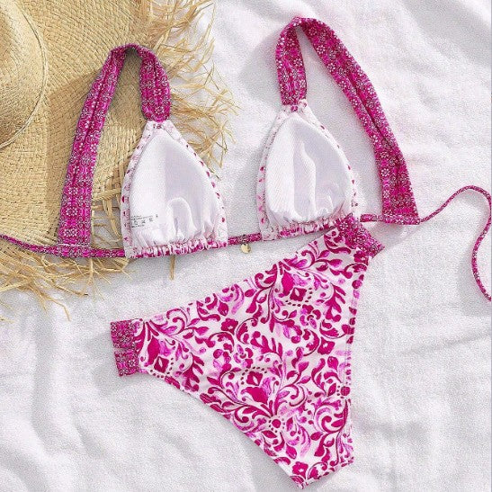 Damen Bikini mit dekorativen Rüschen und elegantem Muster EB
